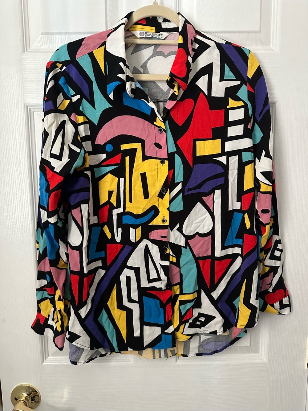 Big Dart Press Colorblock Geometric Button-Down Shirt - Multicolor